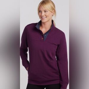 WoolX Charlie Four Button Zip Pocket Merino Wool Pullover in Winterberry Medium